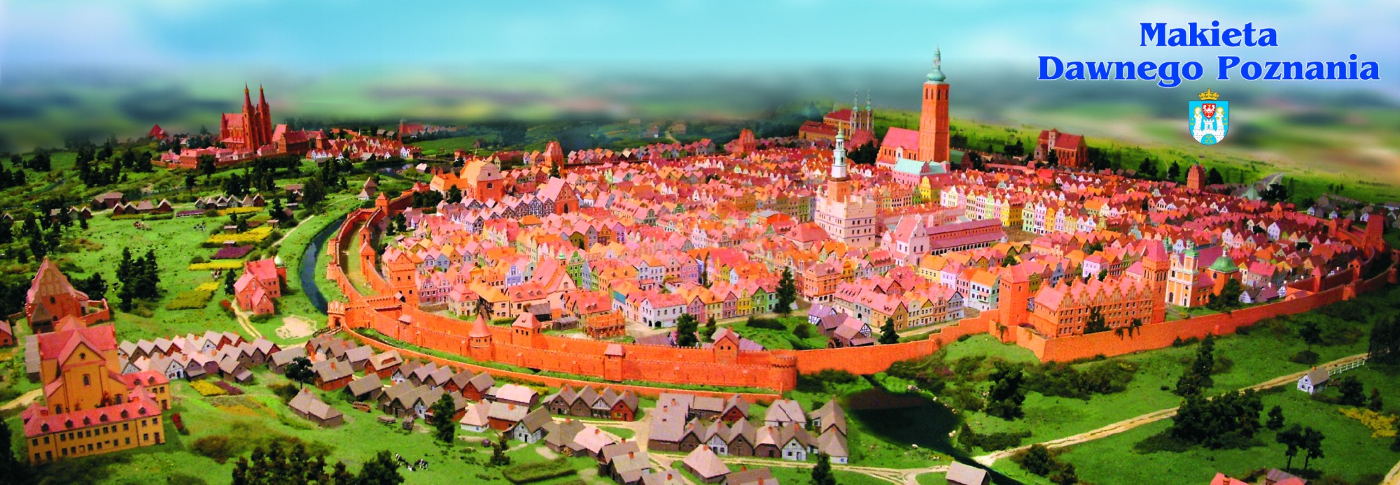 A panorama of the model of old Poznań with the market square, the Town Hall, churches and city walls